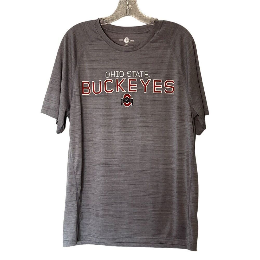 Ohio State Buckeyes Shirt Mens Size L Gray Short Sleeve Lightweight Polyester‎